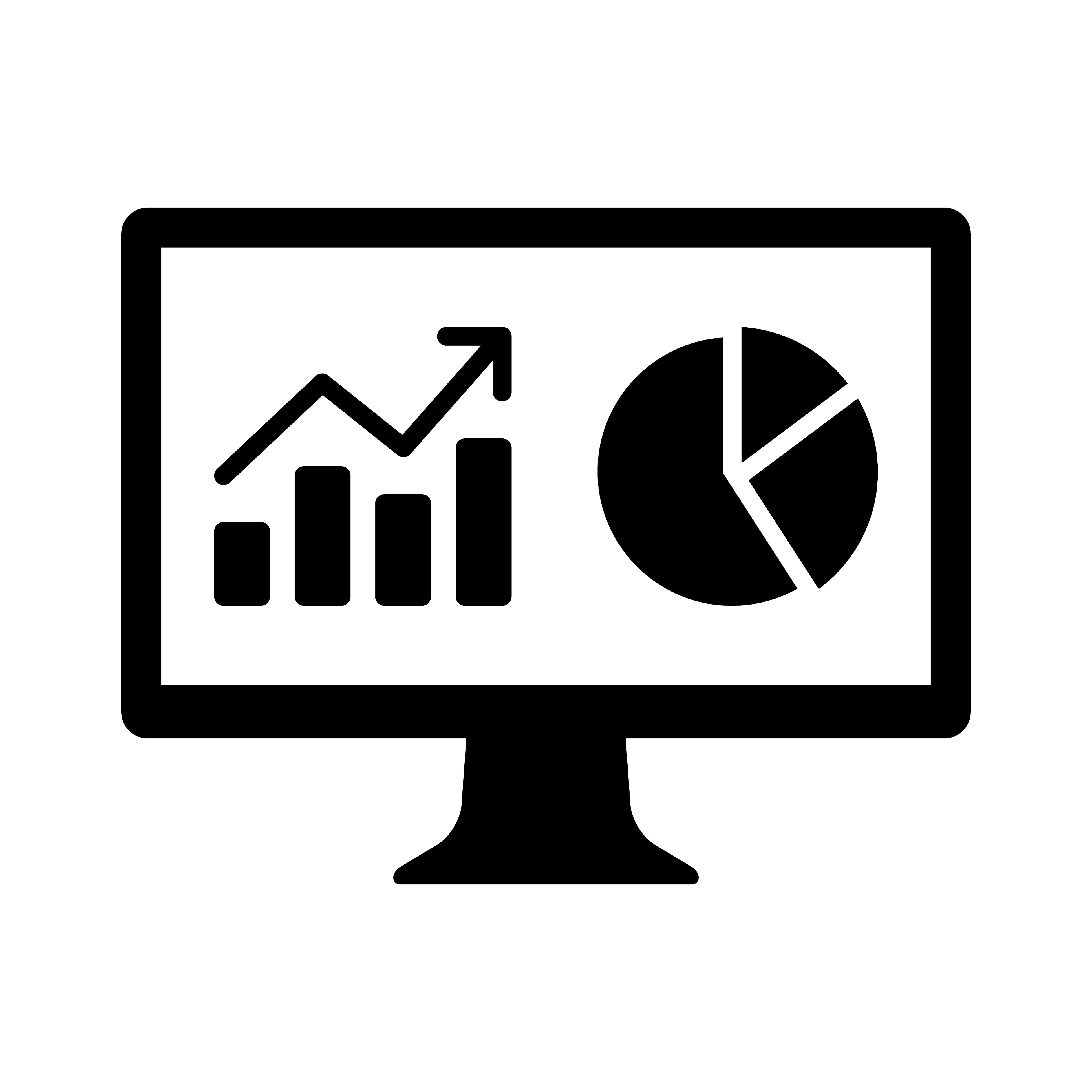 Financial analytic chart graphs on computer monitor dashboard flat icon
